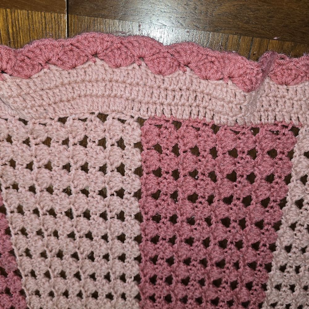 Vintage Crochet Pink on Pink Blanket Throw Handmade Wonderfulness 35 x 53 inches - Picture 4 of 11